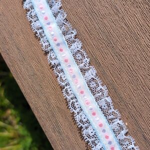 Vintage 70s NOS Lace Ribbon Trim Pink Blue White